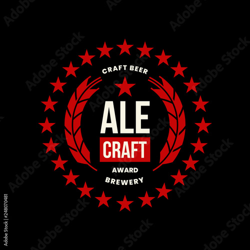 Modern craft beer drink vector logo sign for bar, pub, store, brewhouse or brewery isolated on black background. Premium quality emblem logotype illustration. Brewing round fest t-shirt badge design.