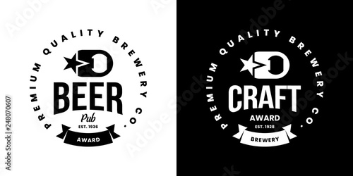 Modern craft beer drink isolated vector logo sign for bar, pub, store, brewhouse or brewery. Premium quality opener logotype emblem illustration set. Brewing fest fashion t-shirt badge design bundle.