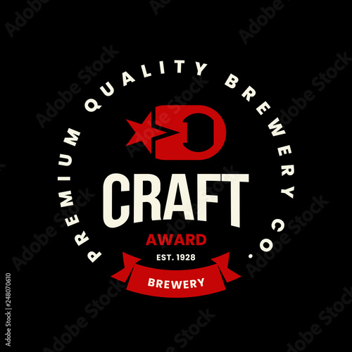 Modern craft beer drink vector logo sign for bar, pub, store, brewhouse or brewery isolated on black background. Premium quality opener logotype illustration. Brewing emblem t-shirt badge design.