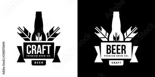 Modern craft beer drink isolated vector logo sign for bar, pub, store, brewhouse or brewery. Premium quality bottle logotype emblem illustration set. Brewing fest fashion t-shirt badge design bundle.