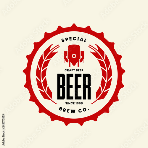Modern craft beer drink vector logo sign for bar, pub, store, shop, brewhouse, brewery isolated on light background. Premium quality logotype emblem illustration. Brewing fashion t-shirt badge design.