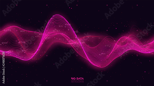 Big data red wave visualization. Futuristic infographic. Information aesthetic design. Visual data complexity. Complex business chart analytics. Social network representation. Abstract data graph.