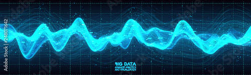 Big data blue wave visualization. Futuristic infographic. Information aesthetic design. Visual data complexity. Complex business chart analytics. Social network representation. Abstract data graph.