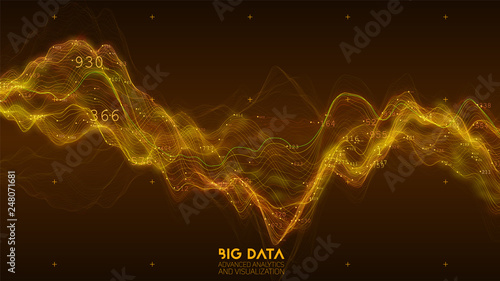 Big data orange wave visualization. Futuristic infographic. Information aesthetic design. Visual data complexity. Complex business chart analytics. Social network representation. Abstract data graph.