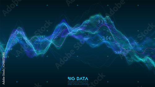 Big data blue wave visualization. Futuristic infographic. Information aesthetic design. Visual data complexity. Complex business chart analytics. Social network representation. Abstract data graph.