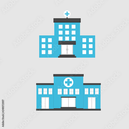 Flat set hospital buiding outdoor design icon.Vector illustration.Medical buiding center concept