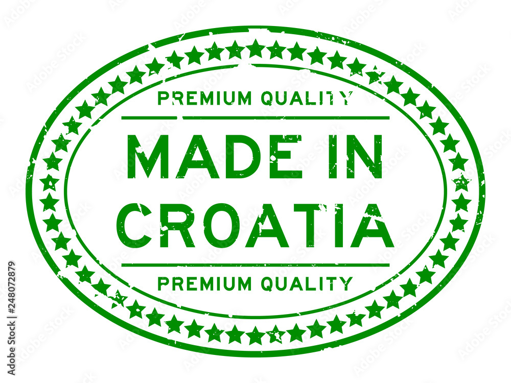 Grunge green premium quality made in Croatia oval rubber seal stamp on white background