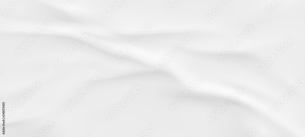 Wrinkled fabric background. White vector wavy cloth.