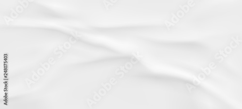Wrinkled fabric background. White vector wavy cloth.