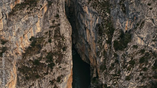 Aerial, Roacky mountains over bridge in Pindus photo