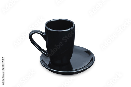 Black Espresso coffee cup isolated on white. Porcelain glass