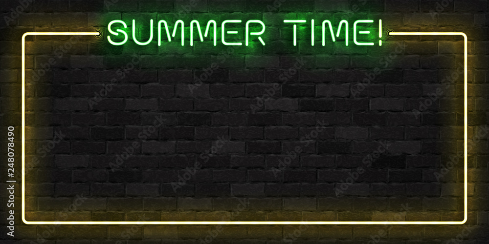 Obraz premium Vector realistic isolated neon sign of Summer Time frame logo for template decoration and layout covering on the wall background.