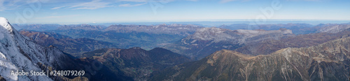 A panorama of a mountain view from Aiguille du Midi