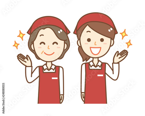 エプロン店員　女性2人　案内
