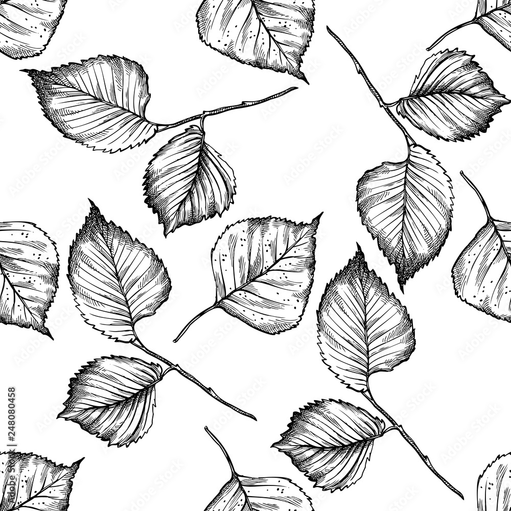Seamless pattern with black and white birch Seamless pattern with black and white birch