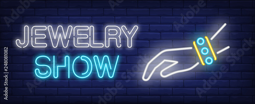 Jewelry show neon text and hand with necklace