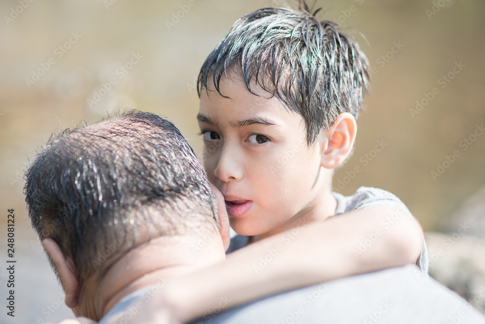 Son hug father with love