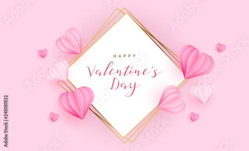 Valentine's Day Greeting Card with Hearts paper cut style. Vector Illustration