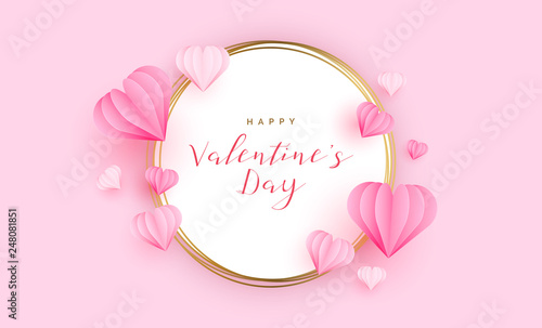Valentine's Day Greeting Card with Hearts paper cut style. Vector Illustration © Yamagiwa