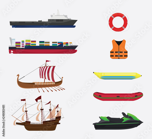 transportation in sea or water collection with various range collection - vector