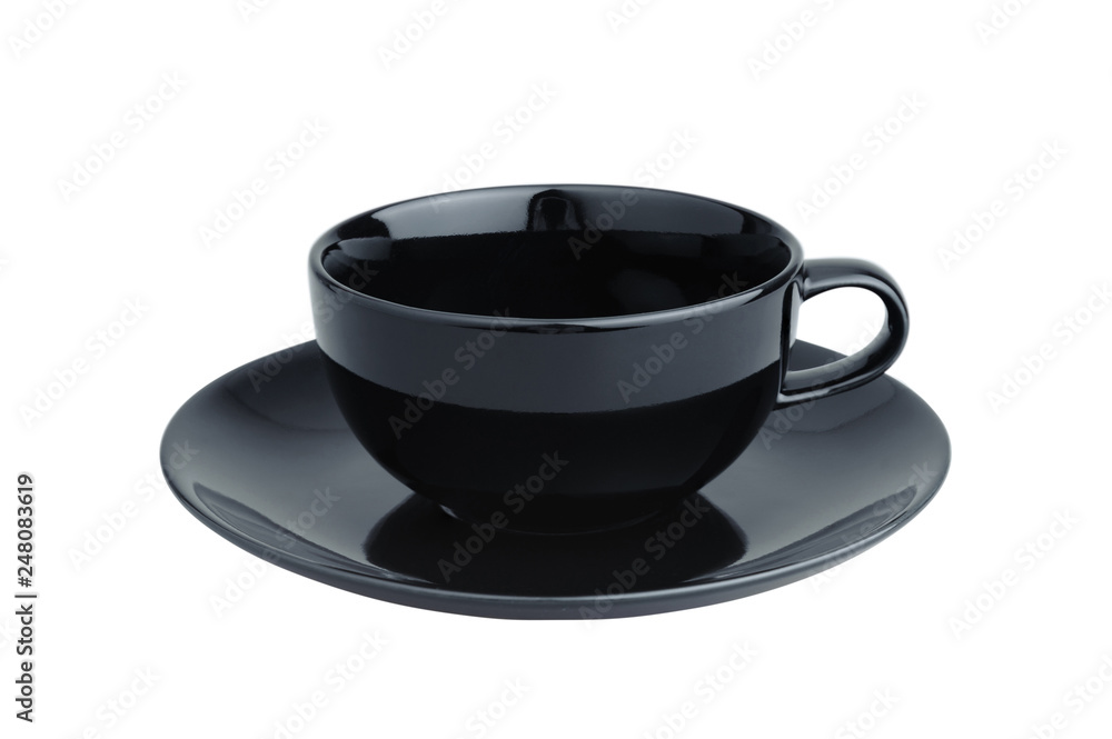 Black coffee cup isolated on white. Porcelain glass Black coffee cup isolated on white. Porcelain glass