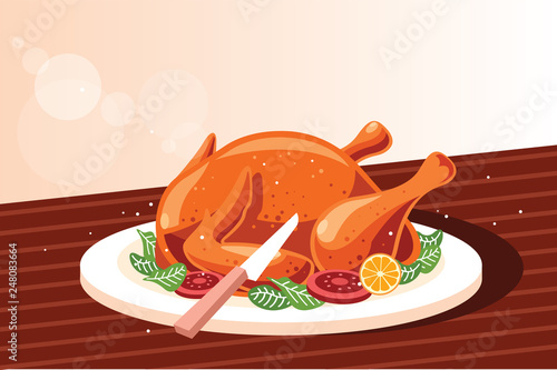 Whole roasted chicken on wooden cutting board