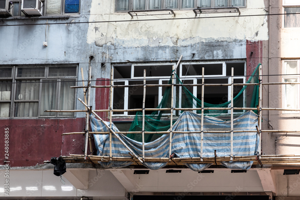 Bamboo scaffoldings still widely used in construction in Hong Kong