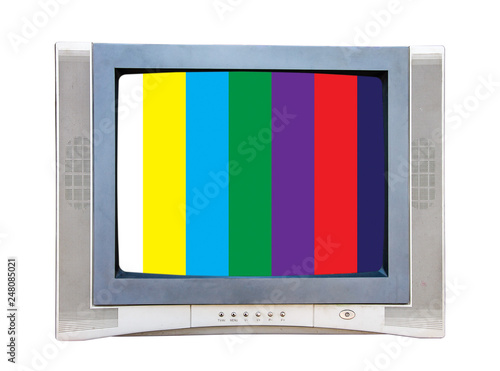 classic Vintage Retro Style old  television with test screen,old  bronze television on  isolated background.