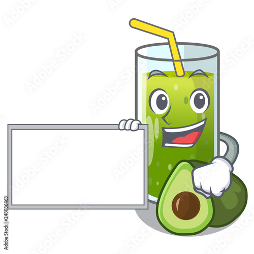 With board avocado smoothies in a mascot glass