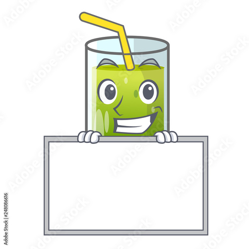 Grinning with board avocado smoothies in a mascot glass