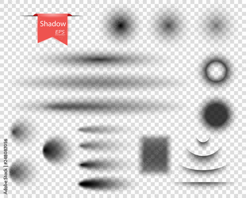 Set of vector round, oval, rectangular curved shadows with soft