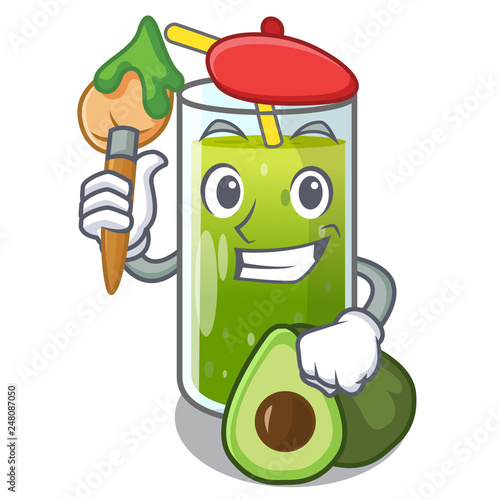 Artist avocado smoothies in a mascot glass