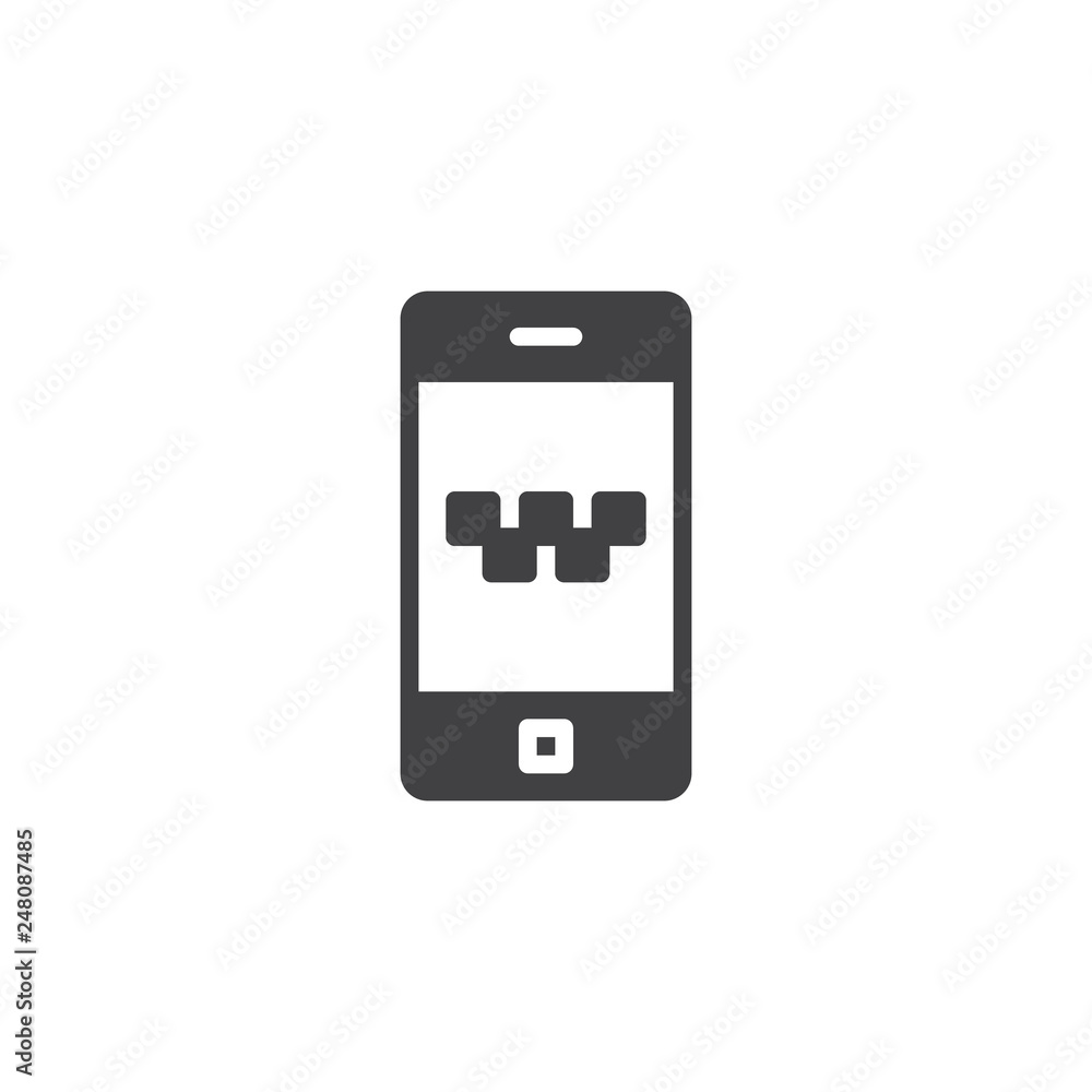 Mobile ordering taxi app vector icon. filled flat sign for mobile concept and web design. Online mobile taxi service, application simple solid icon. Symbol, logo illustration. Pixel perfect vector Mobile ordering taxi app vector icon. filled flat sign for mobile concept and web design. Online mobile taxi service, application simple solid icon. Symbol, logo illustration. Pixel perfect vector