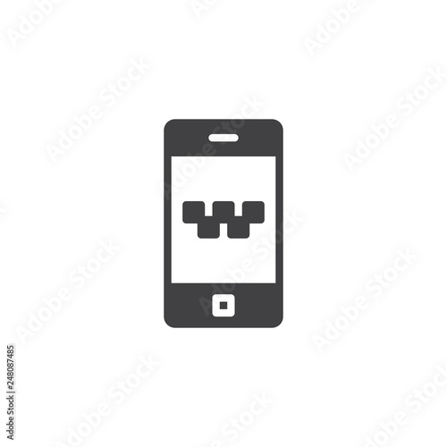 Mobile ordering taxi app vector icon. filled flat sign for mobile concept and web design. Online mobile taxi service, application simple solid icon. Symbol, logo illustration. Pixel perfect vector