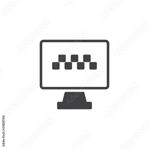 Online taxi service vector icon. filled flat sign for mobile concept and web design. Computer monitor with Checkered taxi sign simple solid icon. Symbol, logo illustration. Pixel perfect vector 