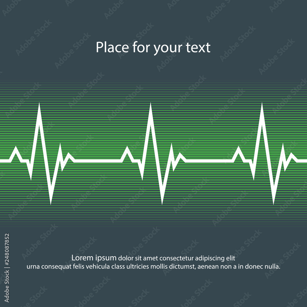 White heart pulse in dark and green style. Vector abstract illustration of heartbeat, flat style.