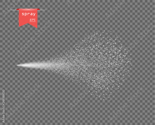 Vector white water spray, steam, perfume. Gas motion. The design element is isolated on a transparent background, template.