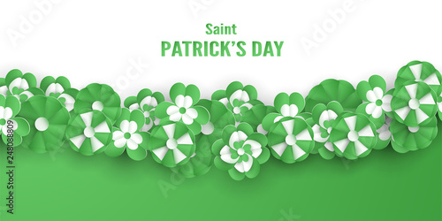 Template for St. Patrick's Day on Sunday, March 17. Vector illustration in 3D paper cut and craft style.
