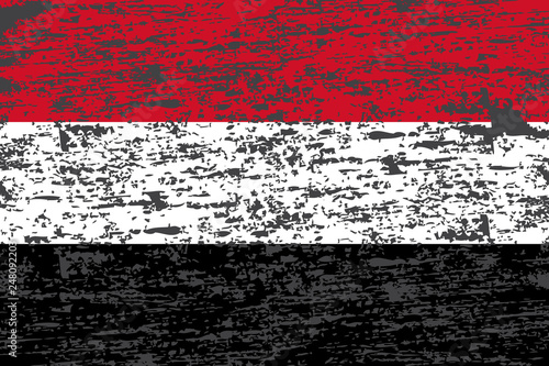 Yemen Flag. Brush painted Yemen Flag Hand drawn style illustration with a grunge effect and watercolor. Yemen Flag with grunge texture. Vector illustration.