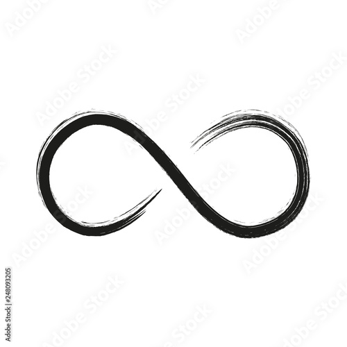 Grunge infinity symbol. Hand painted with black paint. Grunge brush stroke. Modern eternity icon. Graphic design element. Infinite possibilities, endless process. Vector illustration.