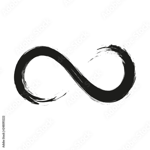 Grunge infinity symbol. Hand painted with black paint. Grunge brush stroke. Modern eternity icon. Graphic design element. Infinite possibilities, endless process. Vector illustration.