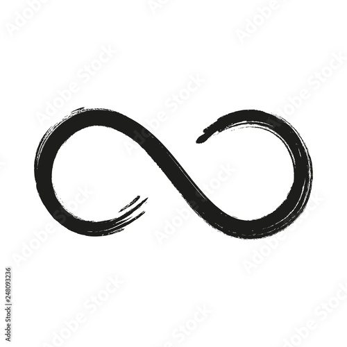 Grunge infinity symbol. Hand painted with black paint. Grunge brush stroke. Modern eternity icon. Graphic design element. Infinite possibilities, endless process. Vector illustration.