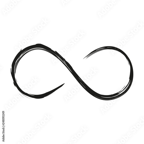 Grunge infinity symbol. Hand painted with black paint. Grunge brush stroke. Modern eternity icon. Graphic design element. Infinite possibilities, endless process. Vector illustration.