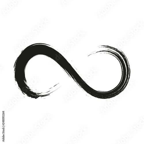 Grunge infinity symbol. Hand painted with black paint. Grunge brush stroke. Modern eternity icon. Graphic design element. Infinite possibilities, endless process. Vector illustration.