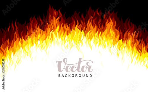 Realistic vector fire flames on black background