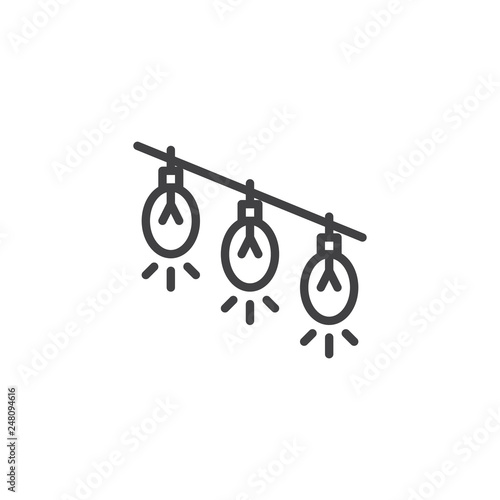 Garland lamp line icon. linear style sign for mobile concept and web design. Glowing light bulbs garlands outline vector icon. Symbol, logo illustration. Pixel perfect vector graphics