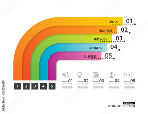 Road timeline infographics business with 5 path step template background.