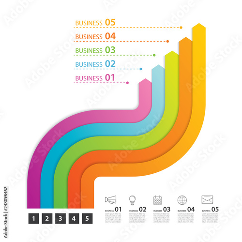 Road timeline infographics business with 5 path step template background.