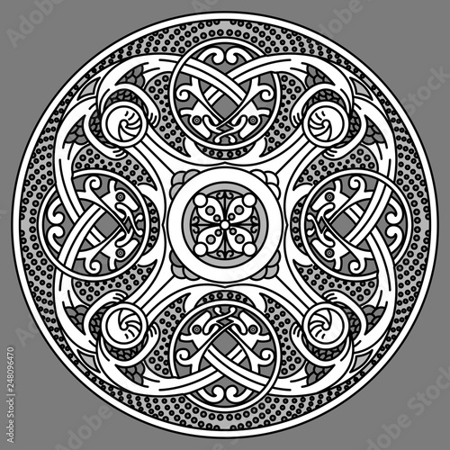 Ornate patterns of the Vikings. Background with hand drawn element of the Vikings. Seamless abstract pattern for printing on paper, fabric, clothes. Art black and white picture.