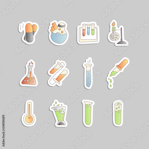 Chemical and physical test tubes  set of icons in cartoon style. Test tubes for experiments of scientists  science test tube icon collection